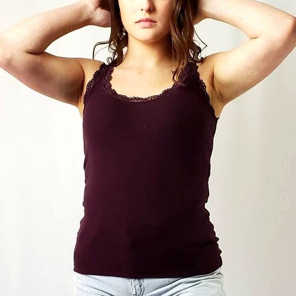 Loft Maroon Ribbed Tank Top - XS - Picture 1 of 7